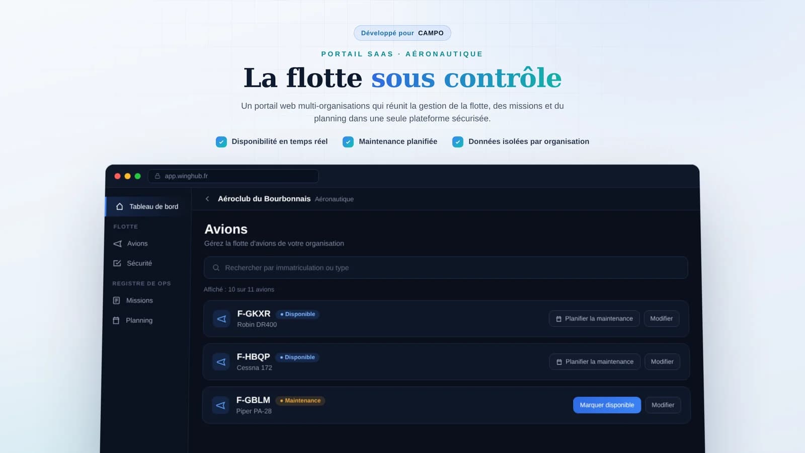 Gestion de la flotte aéronautique dans WingHUB NG