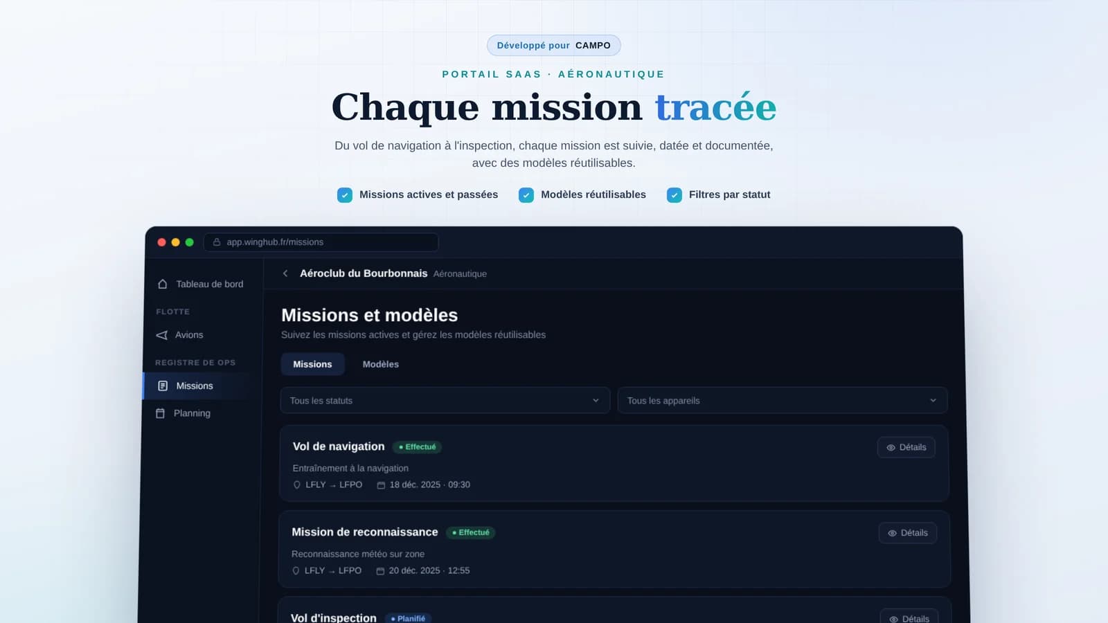 Suivi des missions et modèles réutilisables