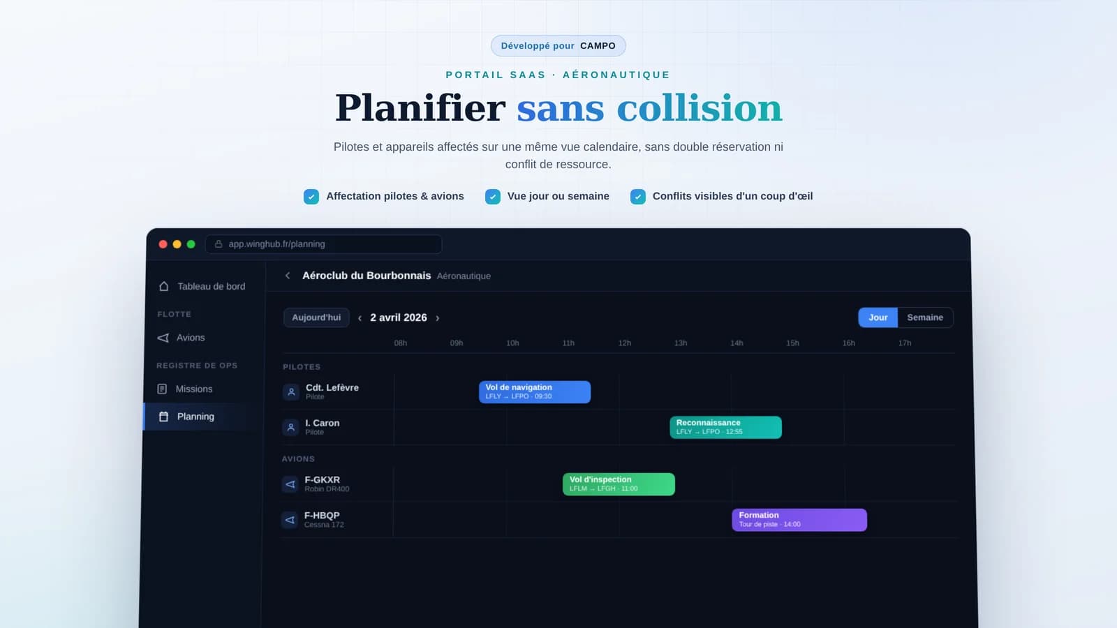Planning des pilotes et des avions